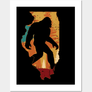 Bigfoot Retro Vintage Sasquatch Illinois Posters and Art